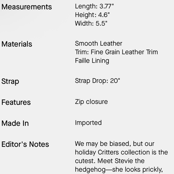 Kate Spade Critters Stevie Hedgehog Mini Bag - Picture 5 of 5